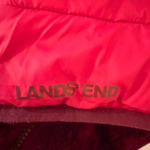 Kids Lands End Reversible Insulated Fleece Winter Jacket Red Puffy Jacket 10-12 - Picture 2 of 12